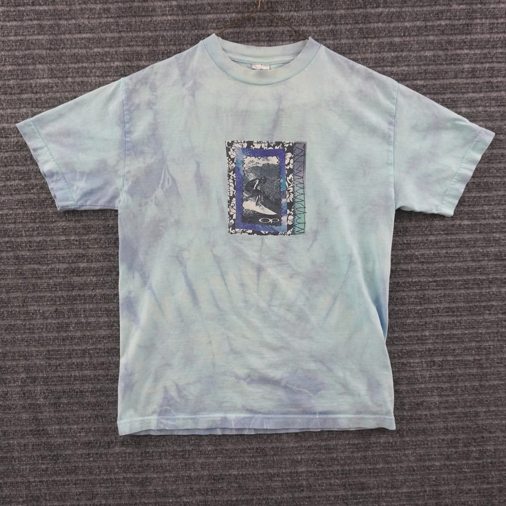 Vintage 90s Ocean Pacific T-Shirt Mens M Blue Tie Dye Surfer Graphic